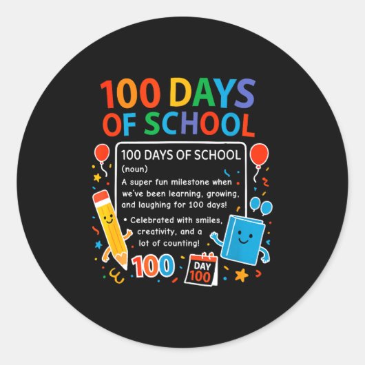 Sticker Rond Joyeux 100e jour d'école Conception d'élève, 100 j (Devant)
