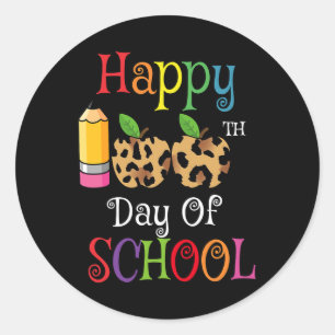Sticker Rond Joyeux 100ème Jour De L'École Empreinte de léopard