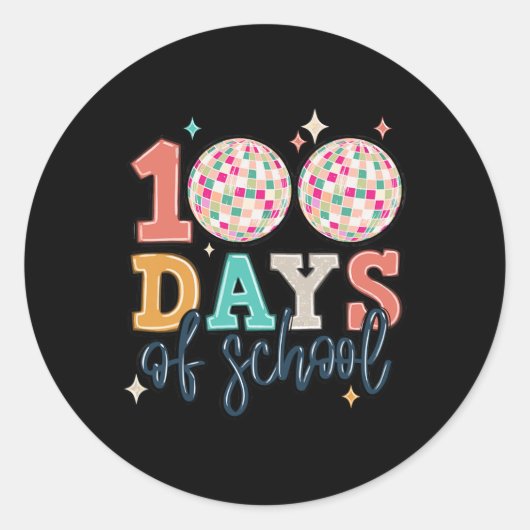 Sticker Rond Joyeux 100ème Jour De L'École Enseignant Disco Bal (Devant)