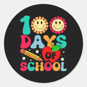 Sticker Rond Joyeux 100ème Jour D'Enseignant Enfants Retro Groo
