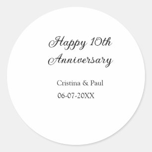 Sticker Rond Joyeux 10e anniversaire simple nom de mariage mini