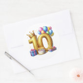 Sticker Rond Joyeux 10ème Anniversaire (Enveloppe)