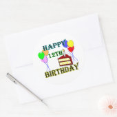 Sticker Rond Joyeux 12e anniversaire avec gâteau, ballons et bo (Enveloppe)