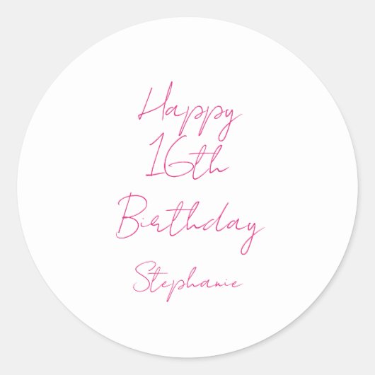 Sticker Rond Joyeux 16e anniversaire rose blanc XVIe 2024 (Devant)