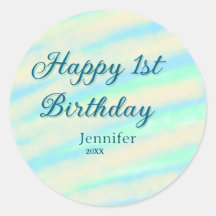 Joyeux 1er anniversaire enfants bébé bleu vert pas