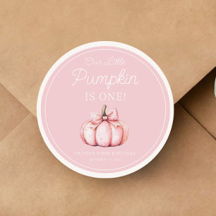 Sticker Rond Joyeux 1er Anniversaire Fille Citrouille Rose Mign
