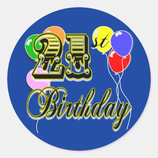 Sticker Rond Joyeux 21e anniversaire de marchandises (Devant)