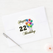 Sticker Rond Joyeux 22e anniversaire avec ballons (Enveloppe)