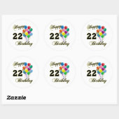 Sticker Rond Joyeux 22e anniversaire avec ballons (Feuille)
