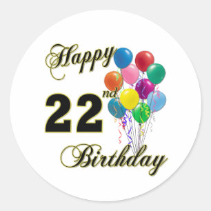 Sticker Rond Joyeux 22ème anniversaire avec des ballons