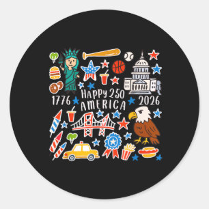 Sticker Rond Joyeux 250e anniversaire de l'Amérique 4 juillet
