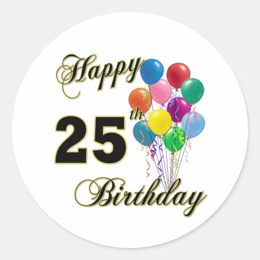 Sticker Rond Joyeux 25e anniversaire cadeaux avec ballons (Devant)