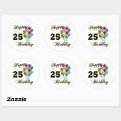 Sticker Rond Joyeux 25e anniversaire cadeaux avec ballons (Feuille)