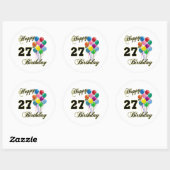 Sticker Rond Joyeux 27e anniversaire cadeaux avec ballons (Feuille)