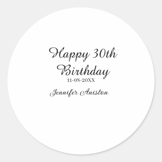 Sticker Rond Joyeux 30e anniversaire ajouter nom date élégant s (Devant)