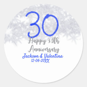 Sticker Rond Joyeux 30e anniversaire de mariage argent paillett