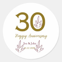 Joyeux 30e anniversaire nom date feuille rouge dor