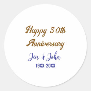Sticker Rond Joyeux 30ème anniversaire de mariage bleu royal or
