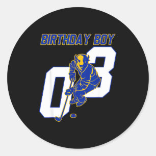 Sticker Rond Joyeux 3e anniversaire garçon hockey Bison Hockey