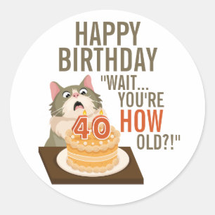 Sticker Rond Joyeux 40e anniversaire Funny Chat Humour Retro Pl