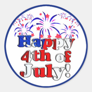 Sticker Rond Joyeux 4 juillet avec Fireworks