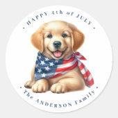 Sticker Rond Joyeux 4 juillet Chien Chien Chien Chien Patriotiq (Devant)
