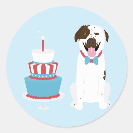 Sticker Rond Joyeux 4 Juillet Chien Rouge Blanc Bleu (Devant)