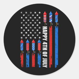 Sticker Rond Joyeux 4 juillet Drapeau américain feux d'artifice