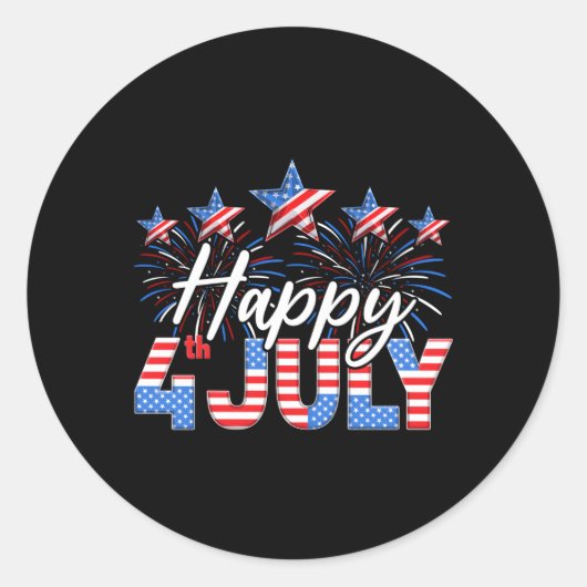 Sticker Rond Joyeux 4 juillet Drapeau américain feux d'artifice (Devant)