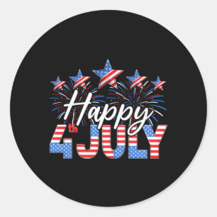 Sticker Rond Joyeux 4 juillet Drapeau américain feux d'artifice