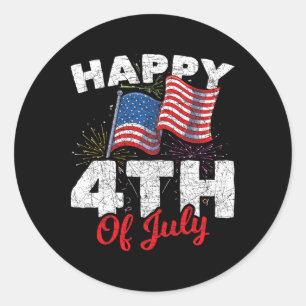 Sticker Rond Joyeux 4 juillet drapeau américain patriotique Éta