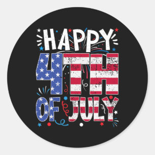 Sticker Rond Joyeux 4 juillet drapeau américain patriotique Éta