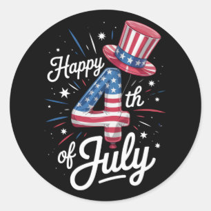 Sticker Rond Joyeux 4 juillet Drapeau américain patriotique Éta