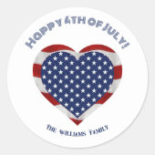 Sticker Rond Joyeux 4 juillet Étoiles et bandes Cœur (Devant)