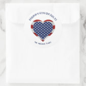 Sticker Rond Joyeux 4 juillet Étoiles et bandes Cœur (Sac)