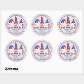 Sticker Rond Joyeux 4 juillet Gnomes Rouge Blanc Bleu (Feuille)
