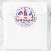 Sticker Rond Joyeux 4 juillet Gnomes Rouge Blanc Bleu (Sac)