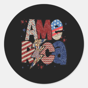 Sticker Rond Joyeux 4 juillet Léopard Usa Drapeau Américain Pat