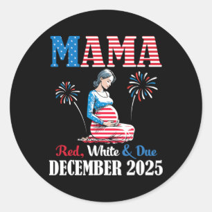 Sticker Rond Joyeux 4 juillet Maman Rouge Blanc Et Date D'échéa