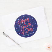 Sticker Rond Joyeux 4 Juillet rouge blanc bleu étoiles script (Enveloppe)