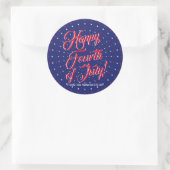 Sticker Rond Joyeux 4 Juillet rouge blanc bleu étoiles script (Sac)