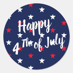 Sticker Rond Joyeux 4 juillet, rouge blanc bleu marine étoiles 