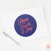 Sticker Rond Joyeux 4 juillet script rouge blanc bleu étoiles (Enveloppe)