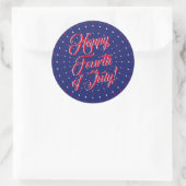 Sticker Rond Joyeux 4 juillet script rouge blanc bleu étoiles (Sac)