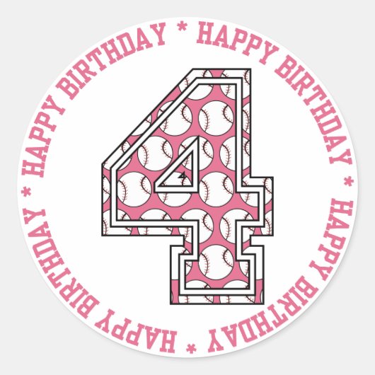 Sticker Rond Joyeux 4e anniversaire de baseball Numéro (Devant)