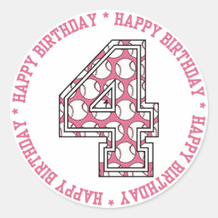 Sticker Rond Joyeux 4e anniversaire de baseball Numéro