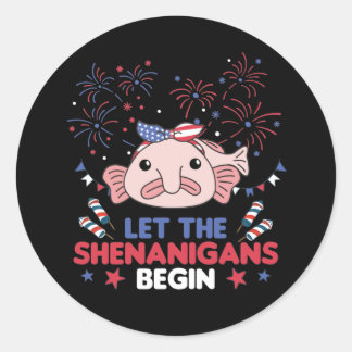 Sticker Rond Joyeux 4ème Blobfish sucré avec Fireworks Amérique