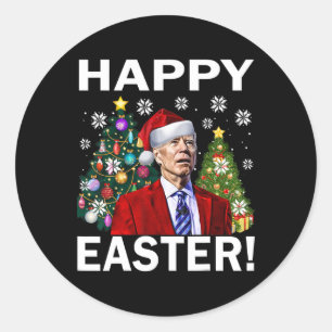 Sticker Rond Joyeux 4ème de Pâques Drôle Joe Biden Noël laid