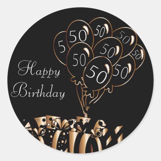 Sticker Rond Joyeux 50e anniversaire | Ballons noirs (Devant)