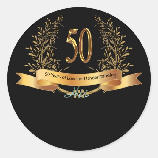 Sticker Rond Joyeux 50e anniversaire de Mariage Carts de voeux (Devant)